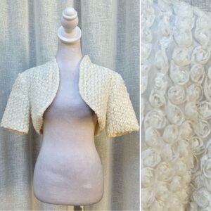 Harrison Morgan white rose bud floral silk bolero